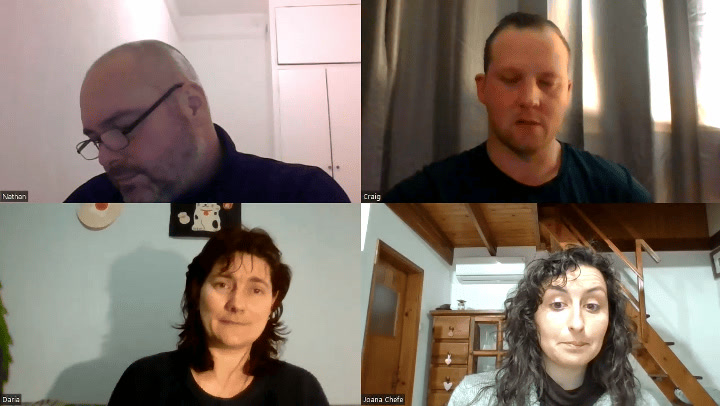 Four Portuguese with Carla team members in a live practice session.
