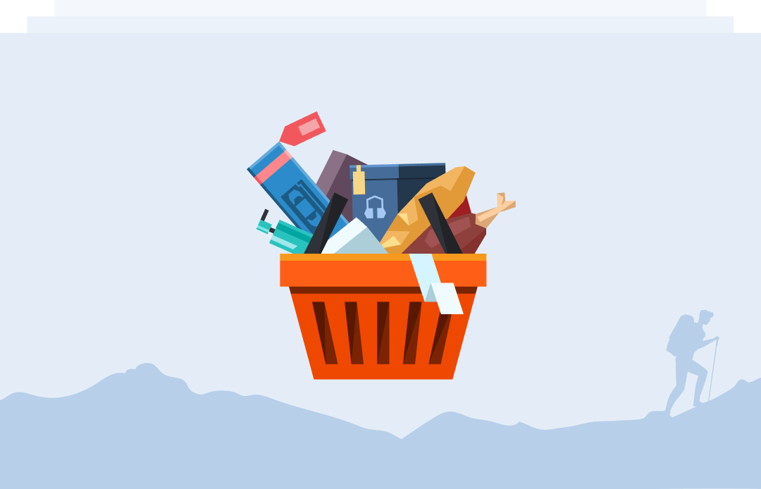 Shopping basket full of groceries illustration
