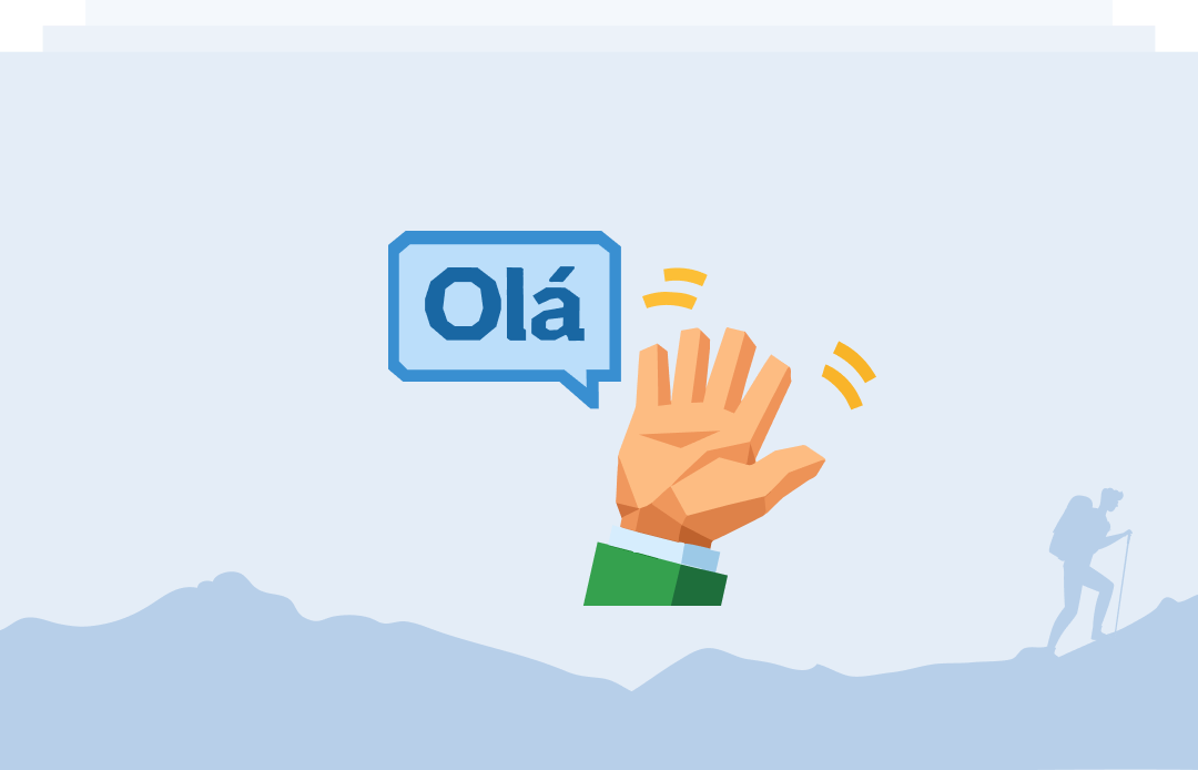 Waving hand with an Olá speech bubble illustration
