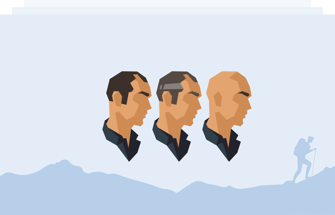 Three stylised faces in profile illustration