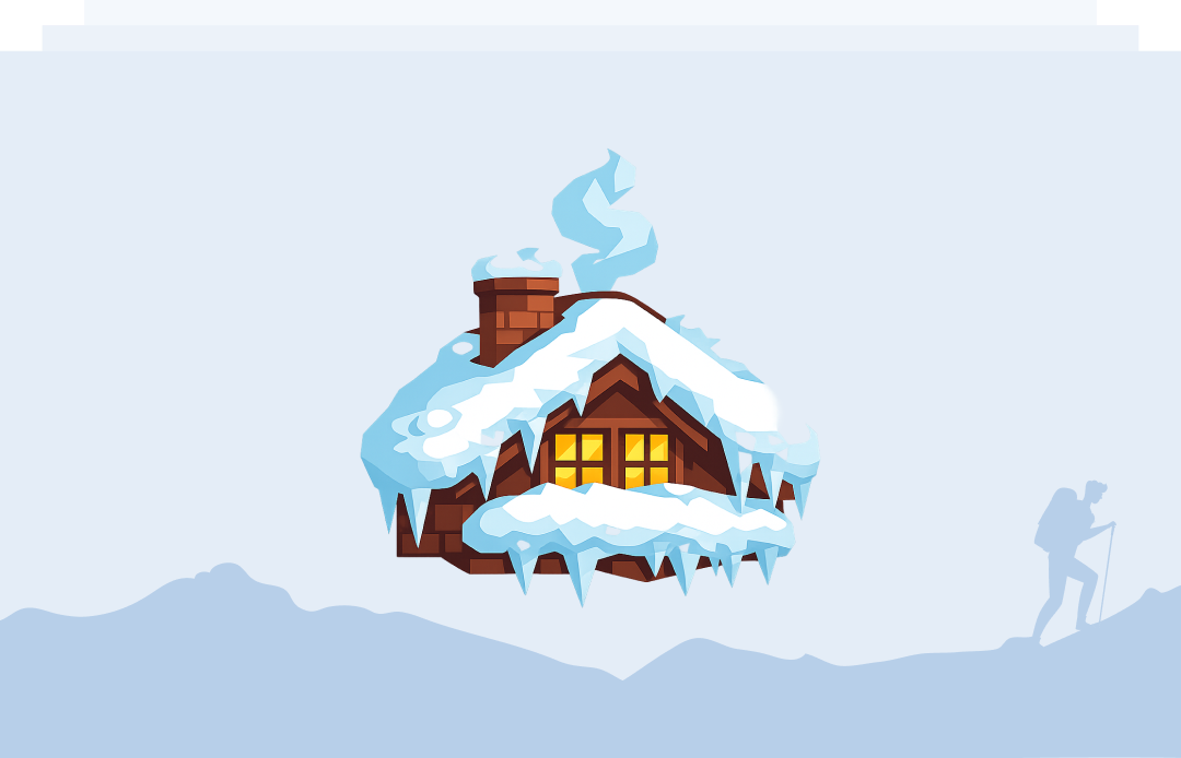 Snow-covered winter cabin illustration